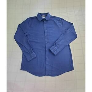 Michael Kors Size L Mens Button Up Shirt Long Sleeve Tailored Fit Blue Ca14